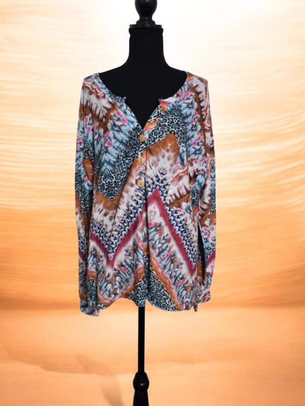 #4022 Loveu.Dear Printed V-Neck Button Front Women's Top - Multicolor